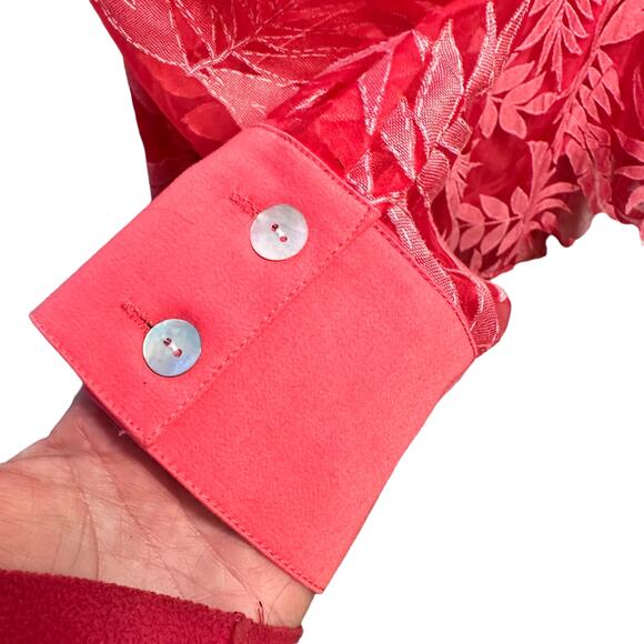 Simonton Says 2 Piece Leaf Print Blouse Tank Set Womens SZ L Sheer Spring Chic - Picture 5 of 11